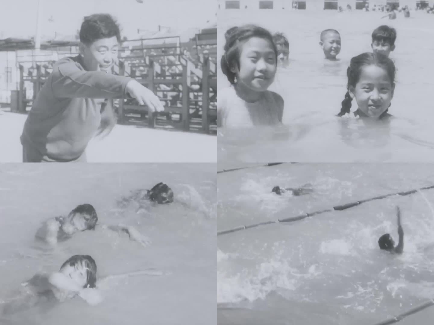 60年代 儿童游泳 跳水 教学 体育锻炼