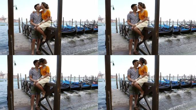 可爱的亚洲夫妇在威尼斯度蜜月