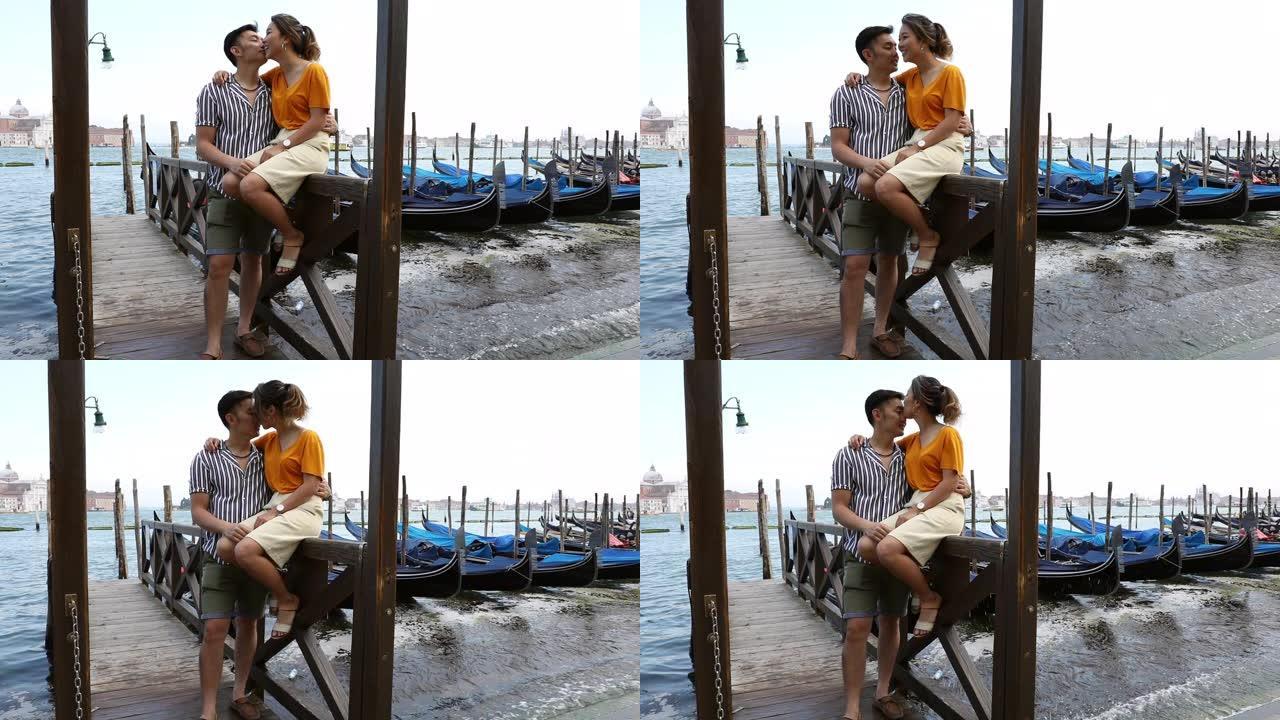 可爱的亚洲夫妇在威尼斯度蜜月