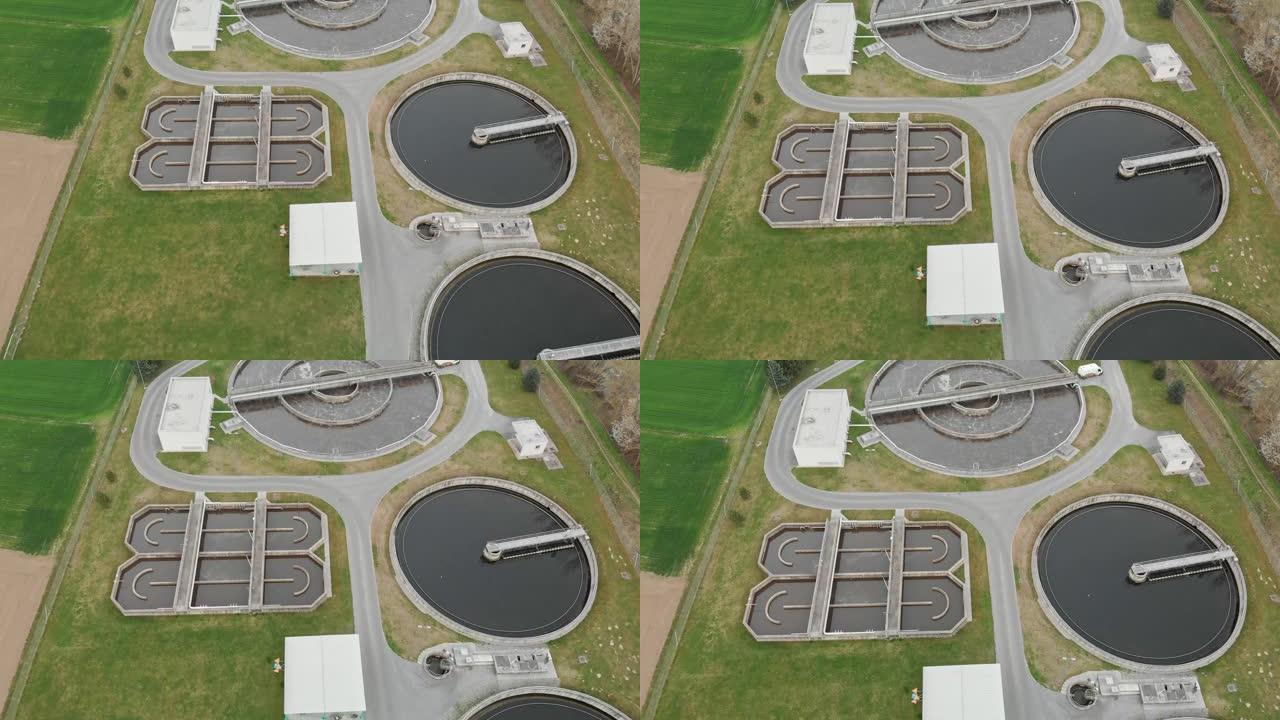 废水处理设施的无人机视图