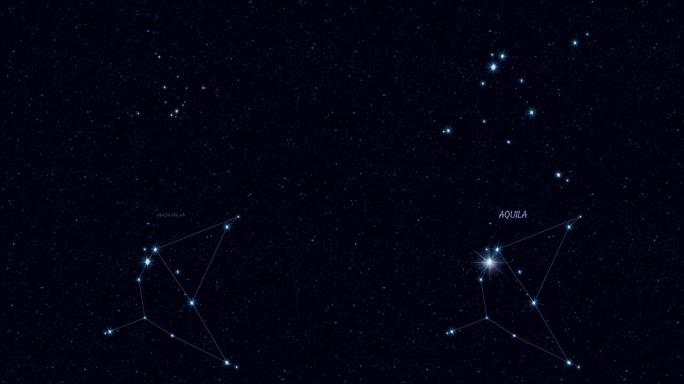 天鹰座星座，以恒星和轮廓逐渐缩放旋转图像