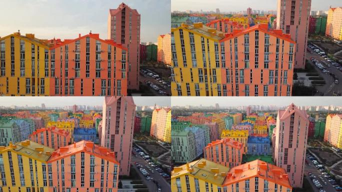 乌克兰基辅五颜六色房屋区的鸟瞰图。舒适的城镇建筑