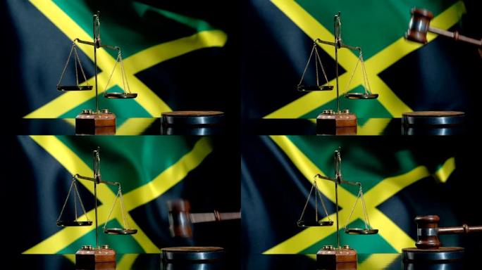 平衡和小木槌与牙买加国旗