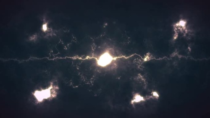 Abstacy背景夜空和云美丽的动画点亮，在暴风雨中飞行。