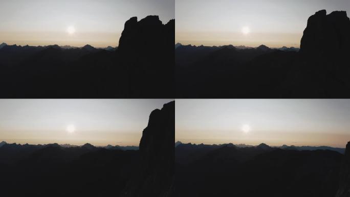 从上方观看视频，鸟瞰白云岩山后壮观的日出。