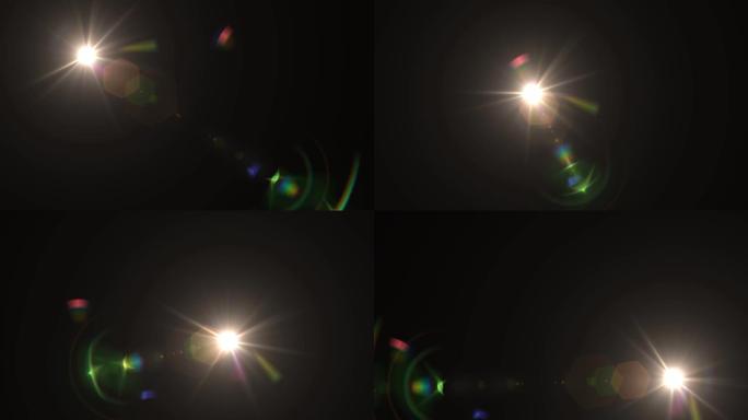 黑色背景上的对角移动透镜光斑效应。4k动画。