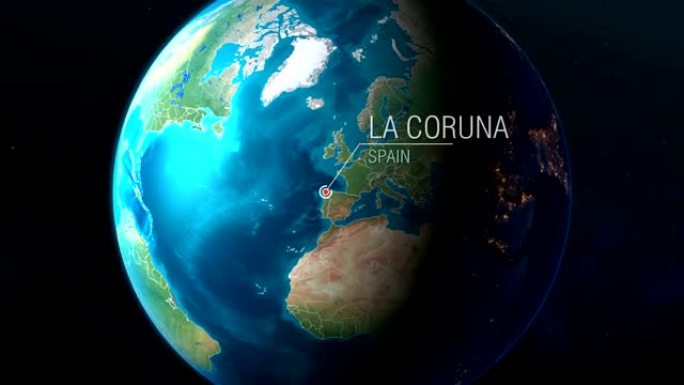 西班牙-拉科鲁尼亚-从太空到地球的缩放