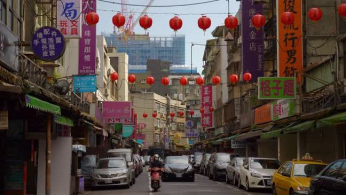 白天时间台北市著名夜市交通街全景4k台湾