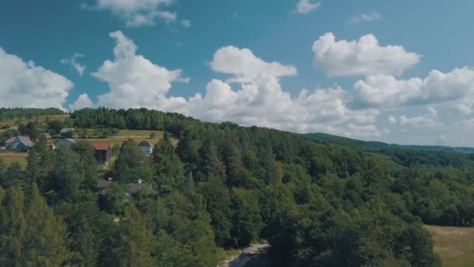 空中无人机拍摄近山地景观夏季晴天