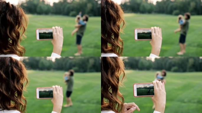 户外快乐的家庭。