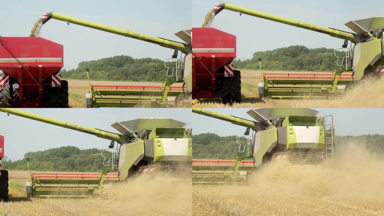 麦田收割结合拖拉机农机技术粮食改良作物耕作概念。普洛雷斯，慢动作