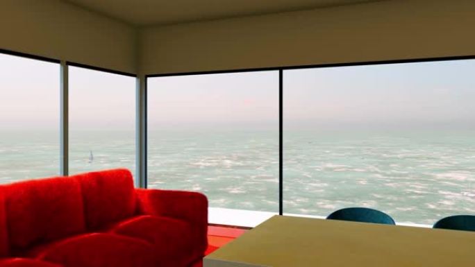 俯瞰大海的现代客厅