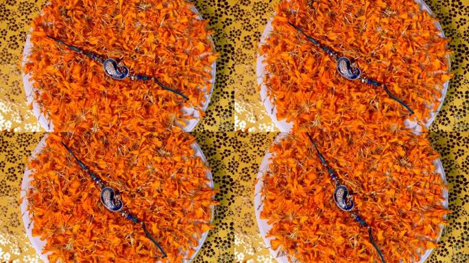 Raksha Bandhan节美丽的孔雀rakhi的俯视图拍摄