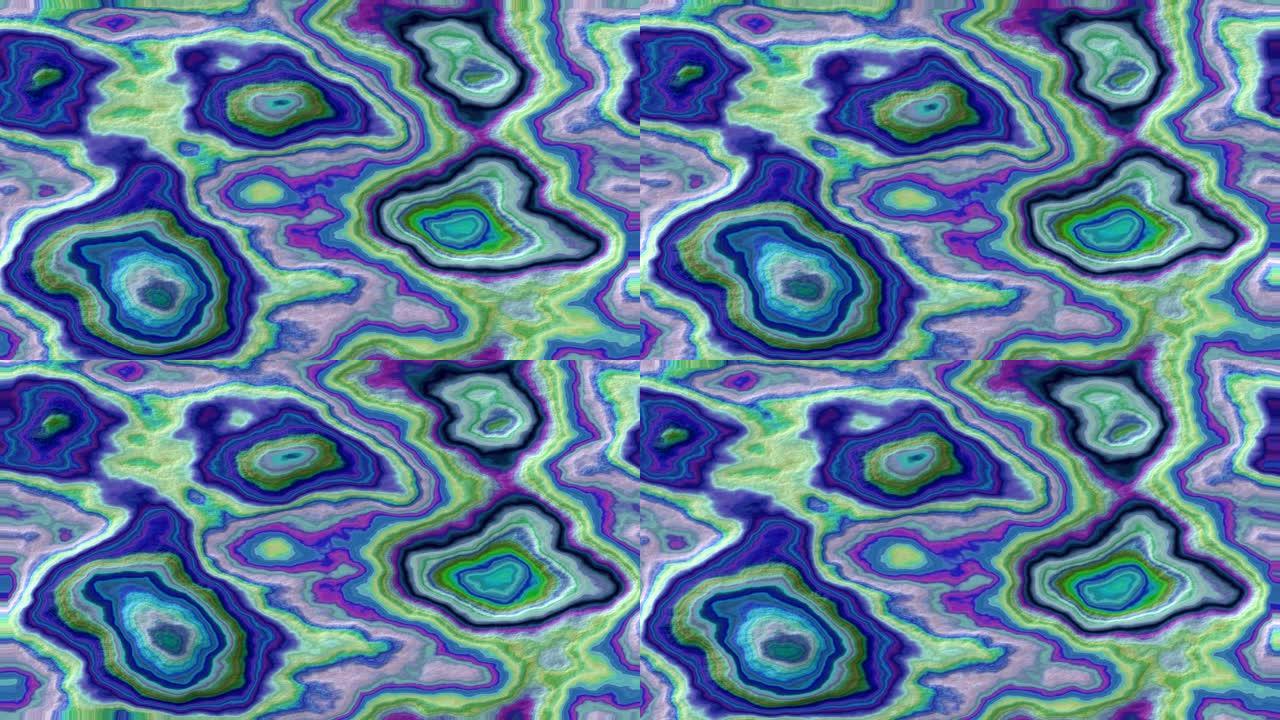 视频抽象大理石玛瑙石无缝环背景绿色紫色粉色
