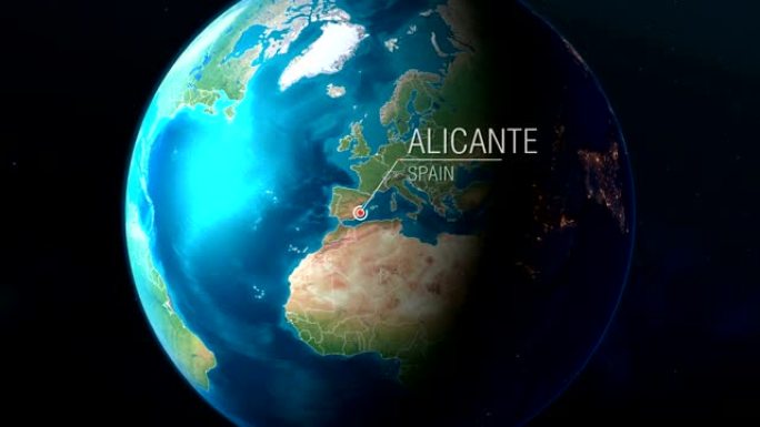 西班牙-阿利坎特-从太空到地球的缩放