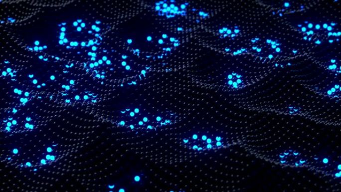 发光蓝色球体的挥舞表面无缝循环3D渲染动画