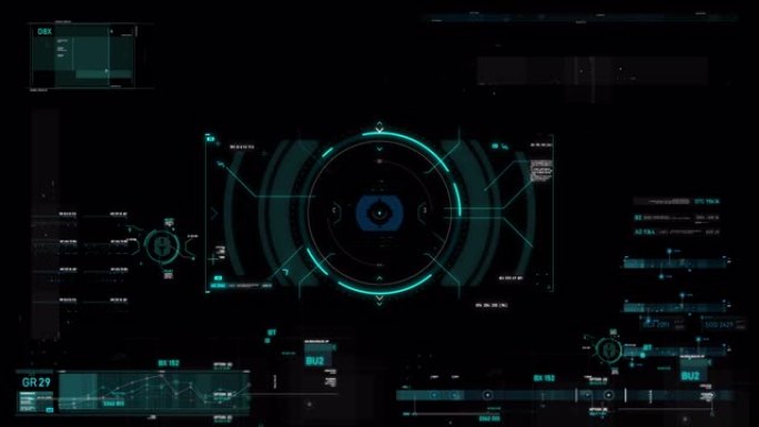圆形平视显示器界面目标指针元素，用于深色和纹理处理的未来网络技术概念