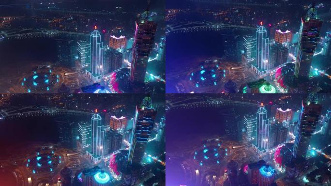 夜间照明澳门城市湾著名市中心酒店交通圈航空全景4k中国