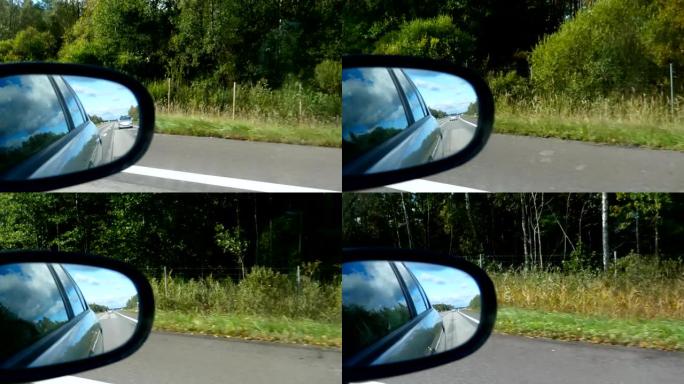 立陶宛A2高速公路上行驶的后视镜视图