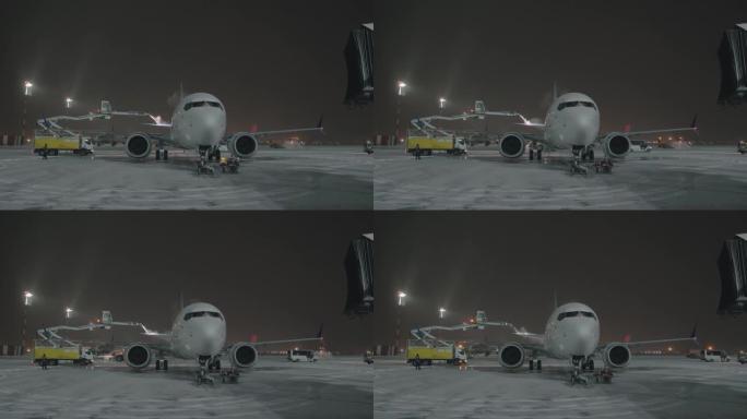 飞机在夜间起飞前的尾翼除冰