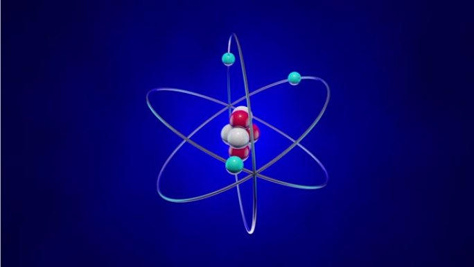 原子模型 (电子、中子、质子)。无缝循环。3D动画。