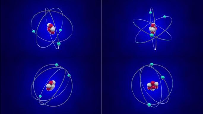原子模型 (电子、中子、质子)。无缝循环。3D动画。