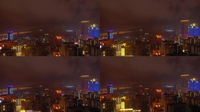 夜间照明澳门城市景观湾空中全景4k中国
