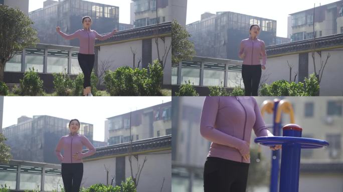 中年女士休闲运动装束户外广场锻炼身体