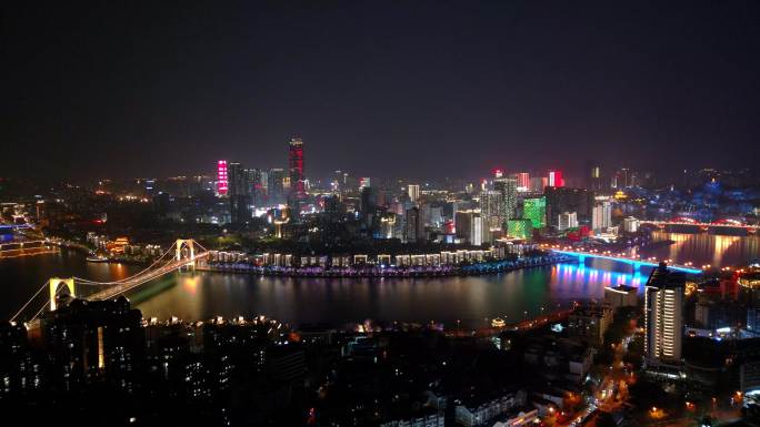 柳州市区景观灯亮灯瞬间航拍视频