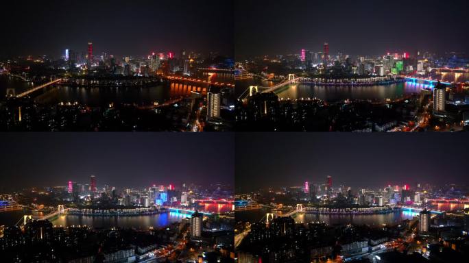 柳州市区景观灯亮灯瞬间航拍视频