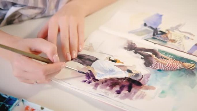艺术家绘画素描本女性手工水彩