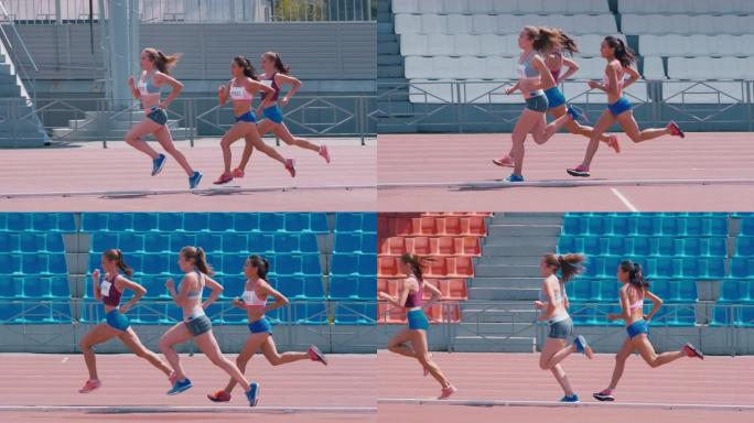 女子在体育场上跑步比赛