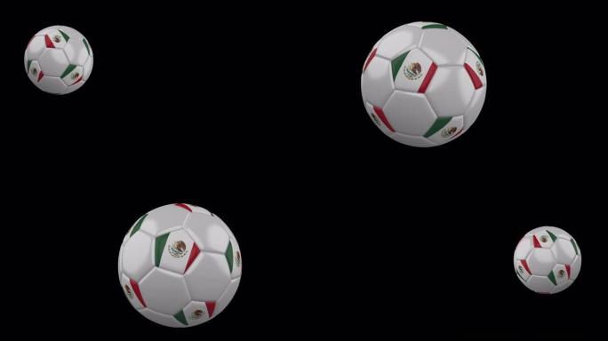 带有墨西哥国旗的足球飞过相机，慢动作，阿尔法通道