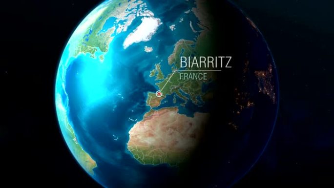 法国-比亚里茨-从太空到地球的缩放