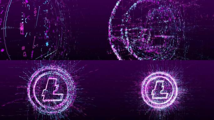 未来虚拟互联网空间中的Litecoin加密货币标志的数字动画。