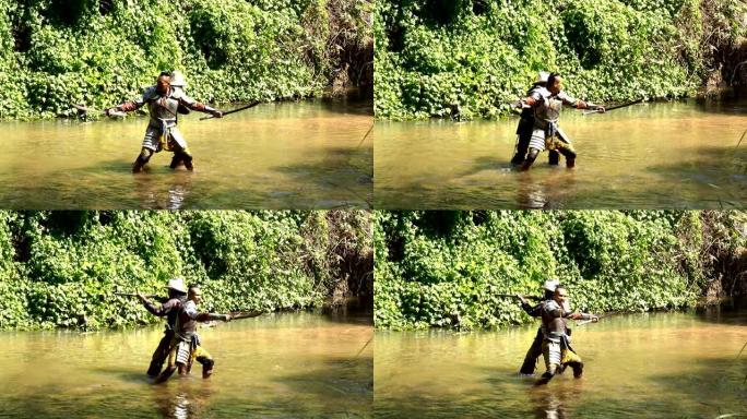 古代武士与牛仔在河中并肩作战
