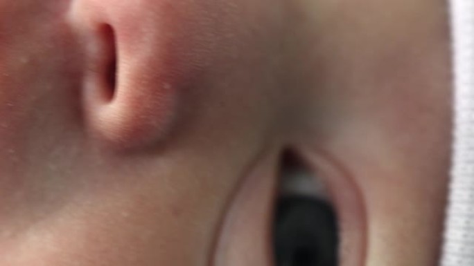 新生婴儿特写脸眼睛鼻子的细节