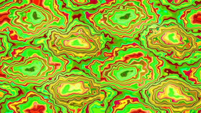 视频抽象大理石玛瑙石无缝循环背景霓虹绿色红色黄色