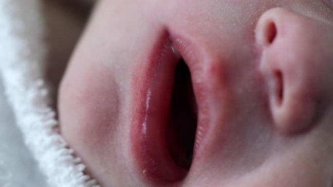 新生儿面部细节的特写口鼻和婴儿宏观的是