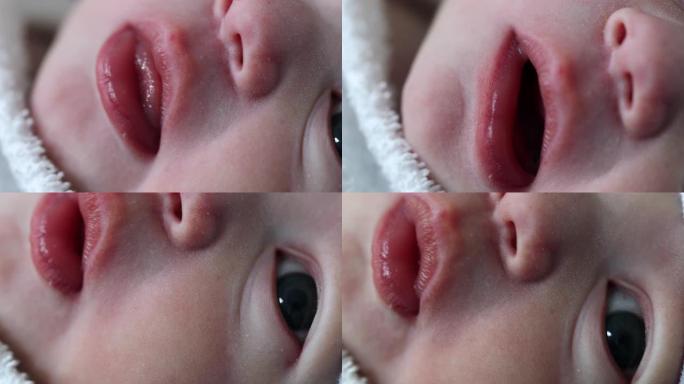 新生儿面部细节的特写口鼻和婴儿宏观的是