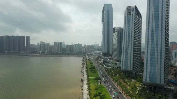 阳光明媚的日子珠海市著名的海湾澳门全景航空全景4k中国
