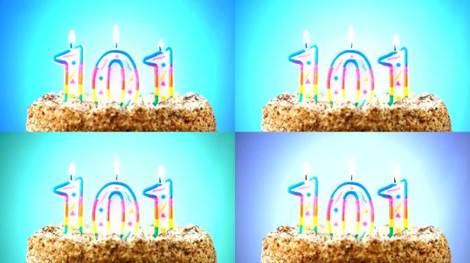带有燃烧的生日蜡烛的生日蛋糕。编号101.背景改变颜色