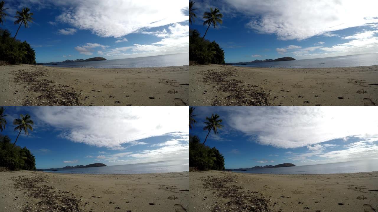 斐济Yasawa群岛Nacula岛蓝色泻湖海滩南部的时间流逝