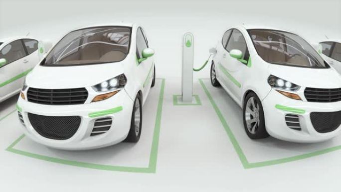 电动汽车和充电站的概念。电动城市汽车经销商和租赁。