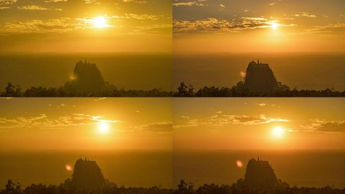 缅甸蒲甘东南部波帕山上空的延时日落