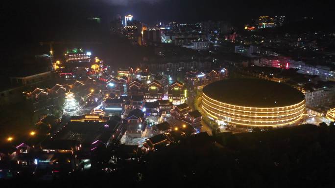 航拍广西柳州三江侗族自治县夜景