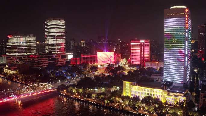 海珠广场滨江路沿江路海珠桥海印桥灯光夜景