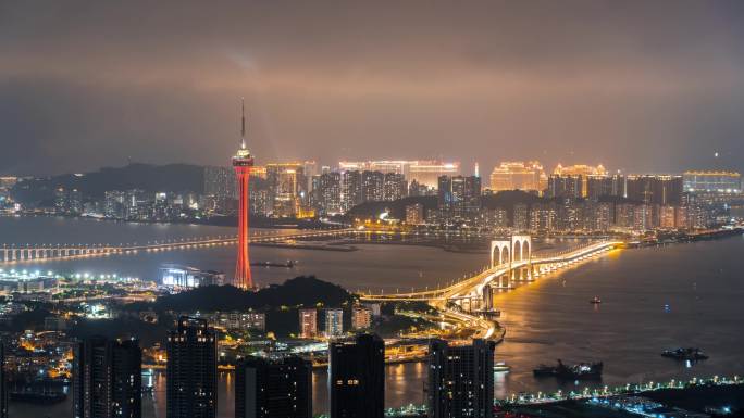 澳门电视塔夜晚延时