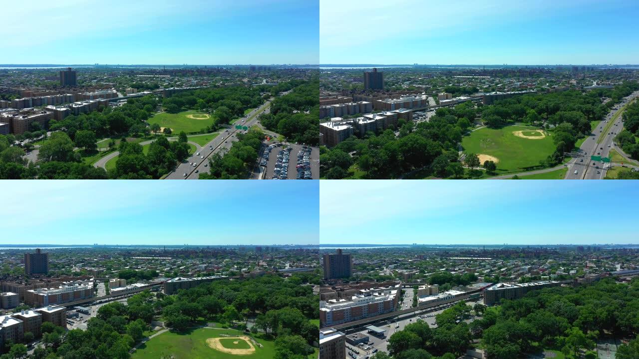 布朗克斯动物园和植物园空中天桥的航拍画面