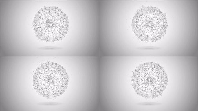 sphere抽象灰色数字数据系统节点和连接路径的动画。3D插图渲染。